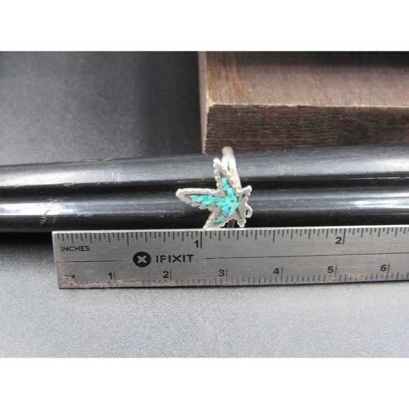 Size 4.25 Sterling Silver Turquoise Chip Inlay Leaf Band Ring Vintage Statement - Picture 7 of 8